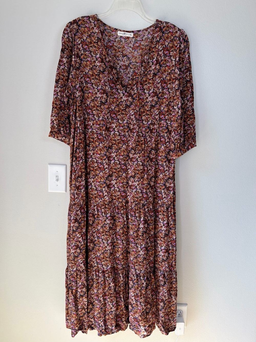 Natural Life Vintage Inspired Botanical Floral Print Tiered Maxi Dress Size L/XL